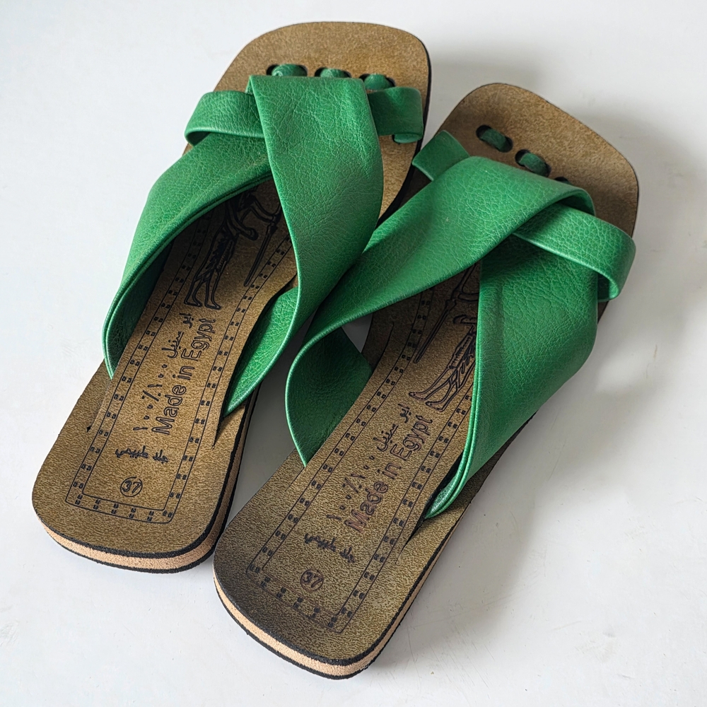 Green Leather Women's Sandals Size 37, Made In Egypt - Picture 4 of 7